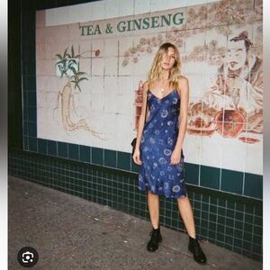 Realisation Par Navy Blue Zodiac Print Slip Dress